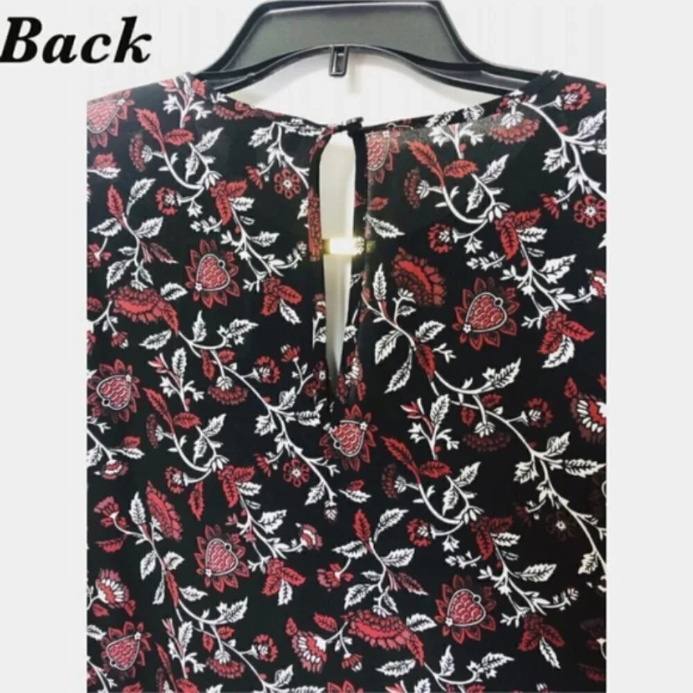 Michael Kors Womens Black Floral Long Bell Sleeve Peasant Blouse Sz M New
